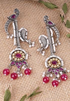 Silver Pearl Beaded Silver Plated  Earrings