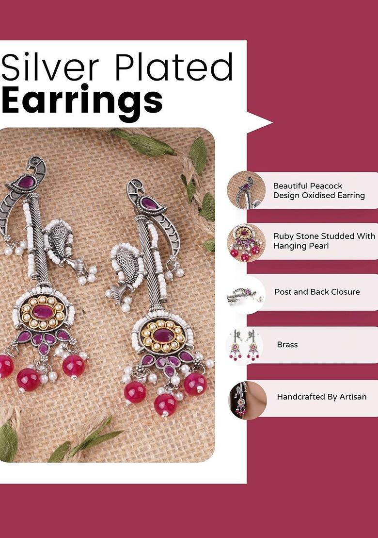 Silver Pearl Beaded Silver Plated  Earrings