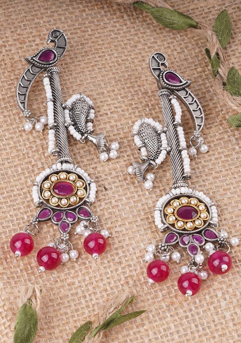 Silver Pearl Beaded Silver Plated  Earrings