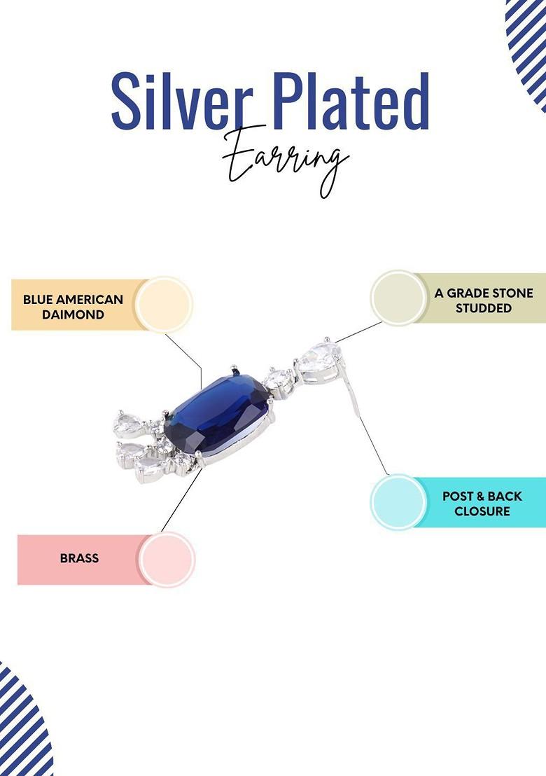 Silver Stone Studded And Beaded Rhodium Plated Earrings