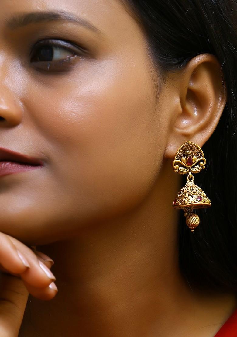 Gold Artificial Stones And Beads Gold Plated Earrings