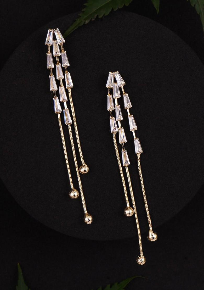Gold Artificial Stones And Beads Gold Plated Earrings