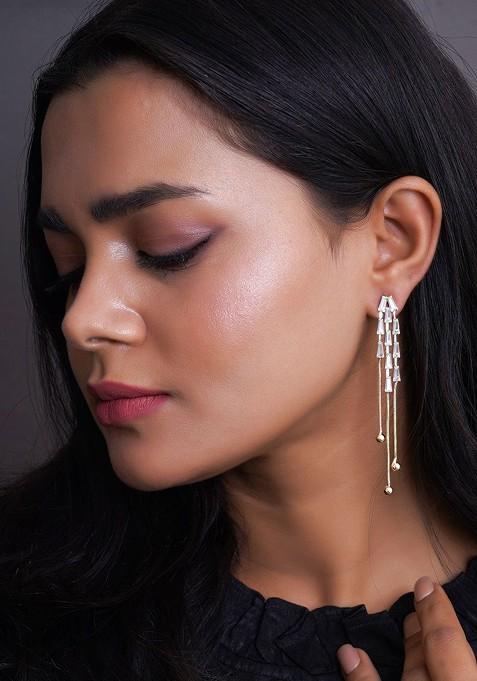 Gold Artificial Stones And Beads Gold Plated Earrings