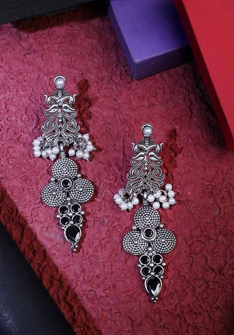 Black Plain Silver Plated  Earrings