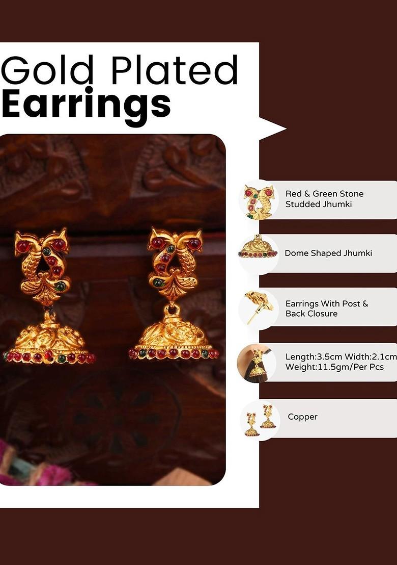 Gold Artificial Stones And Beads Gold Plated Earrings
