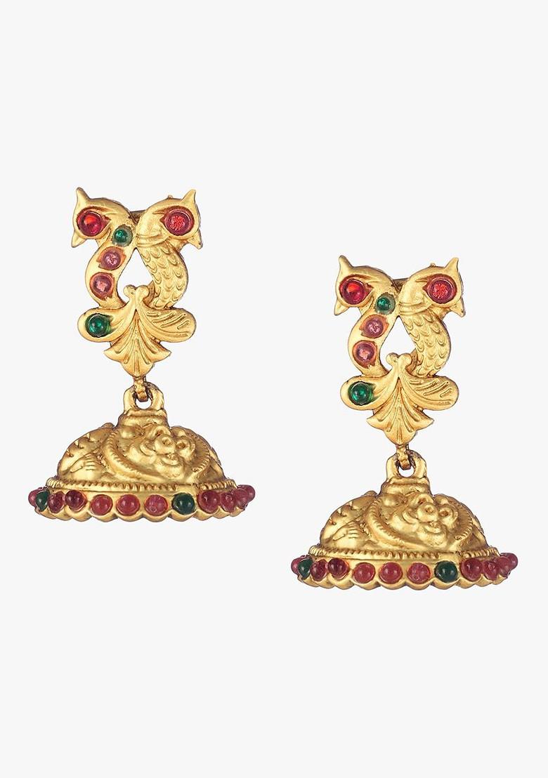 Gold Artificial Stones And Beads Gold Plated Earrings