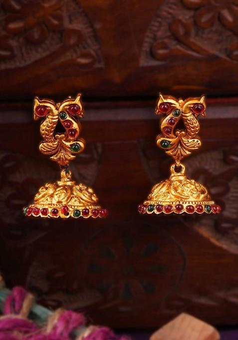Gold Artificial Stones And Beads Gold Plated Earrings