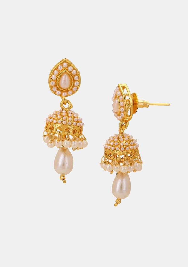 Gold Artificial Stones And Beads Gold Plated Earrings