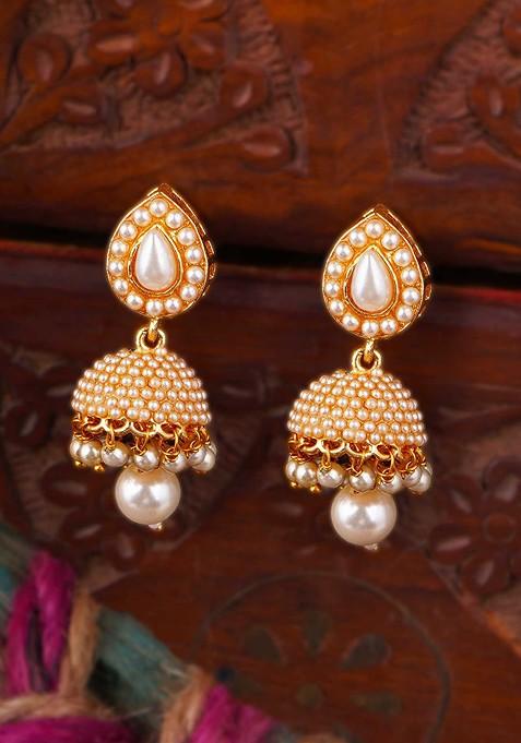 Gold Artificial Stones And Beads Gold Plated Earrings