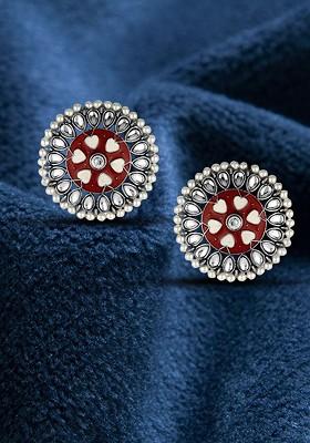 Silver Artificial Stones And Beads Silver Plated  Earrings