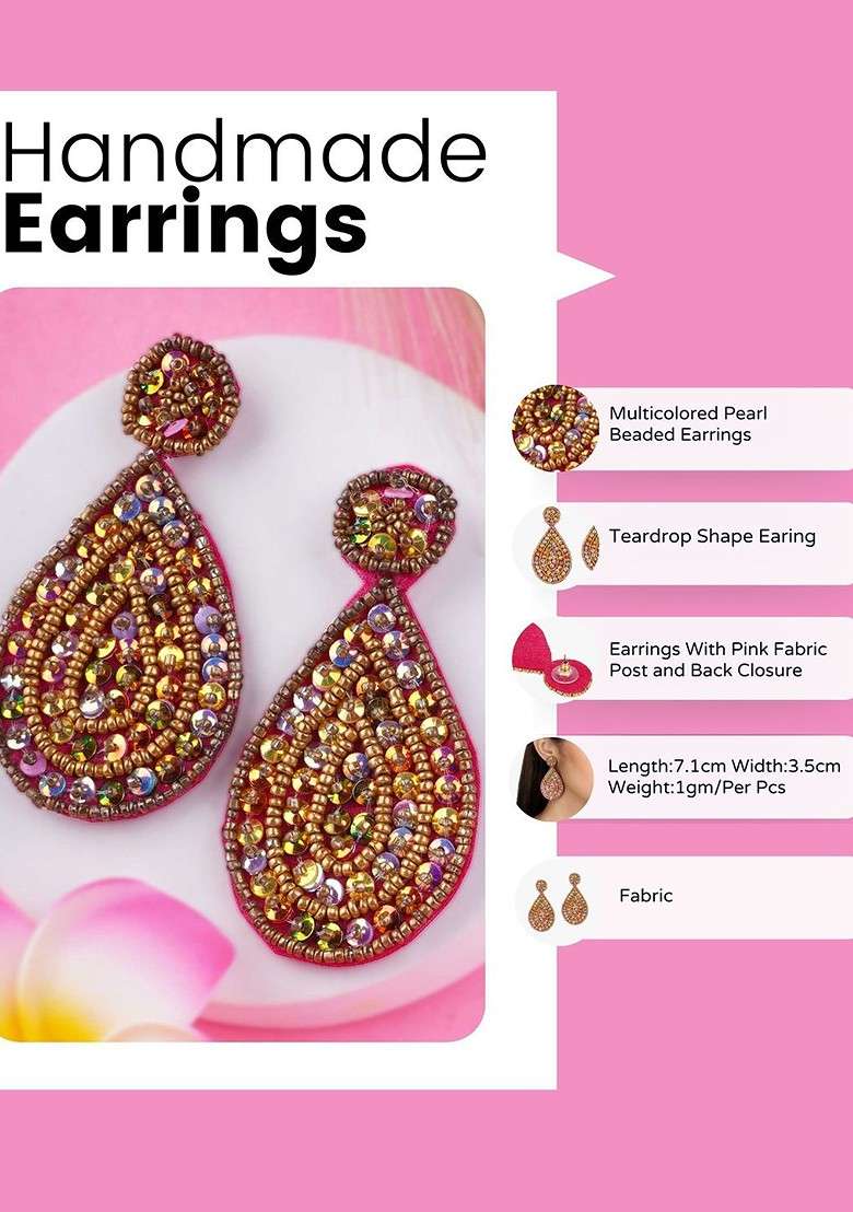 Gold Artificial Stones And Beads Rhodium Plated Earrings - Indya