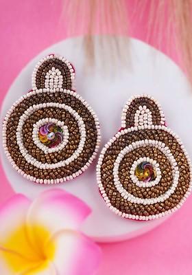 Gold Artificial Stones And Beads Rhodium Plated Earrings