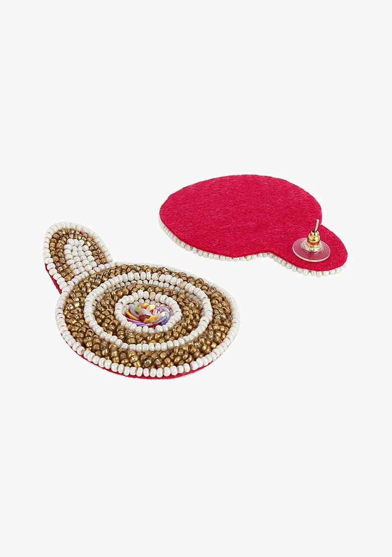 Gold Artificial Stones And Beads Rhodium Plated Earrings