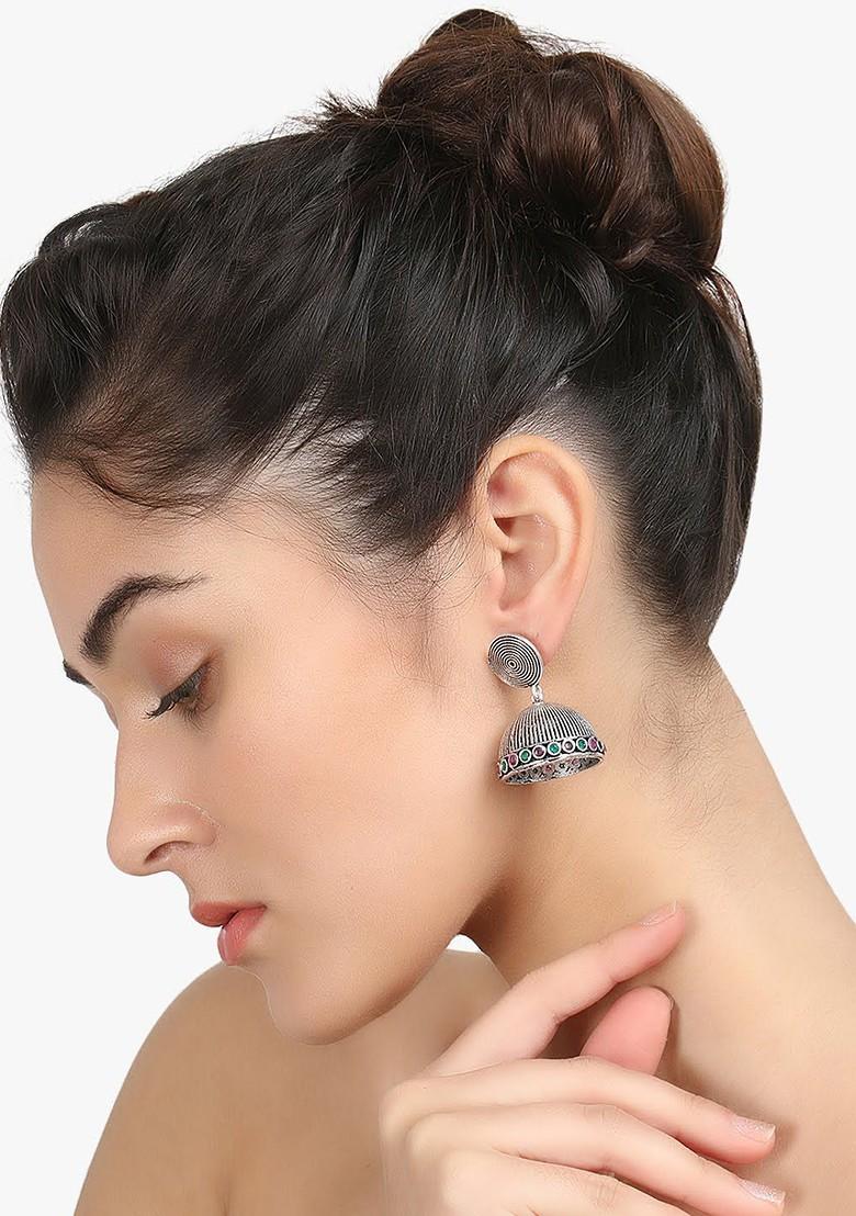 Silver Dome Shaped Silver Plated  Earrings