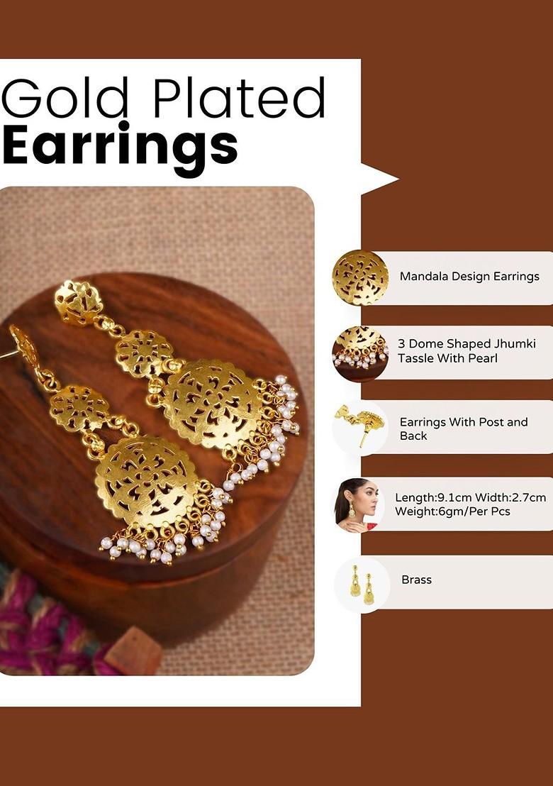 Gold Artificial Stones And Beads Gold Plated Earrings