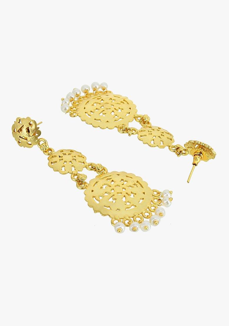 Gold Artificial Stones And Beads Gold Plated Earrings