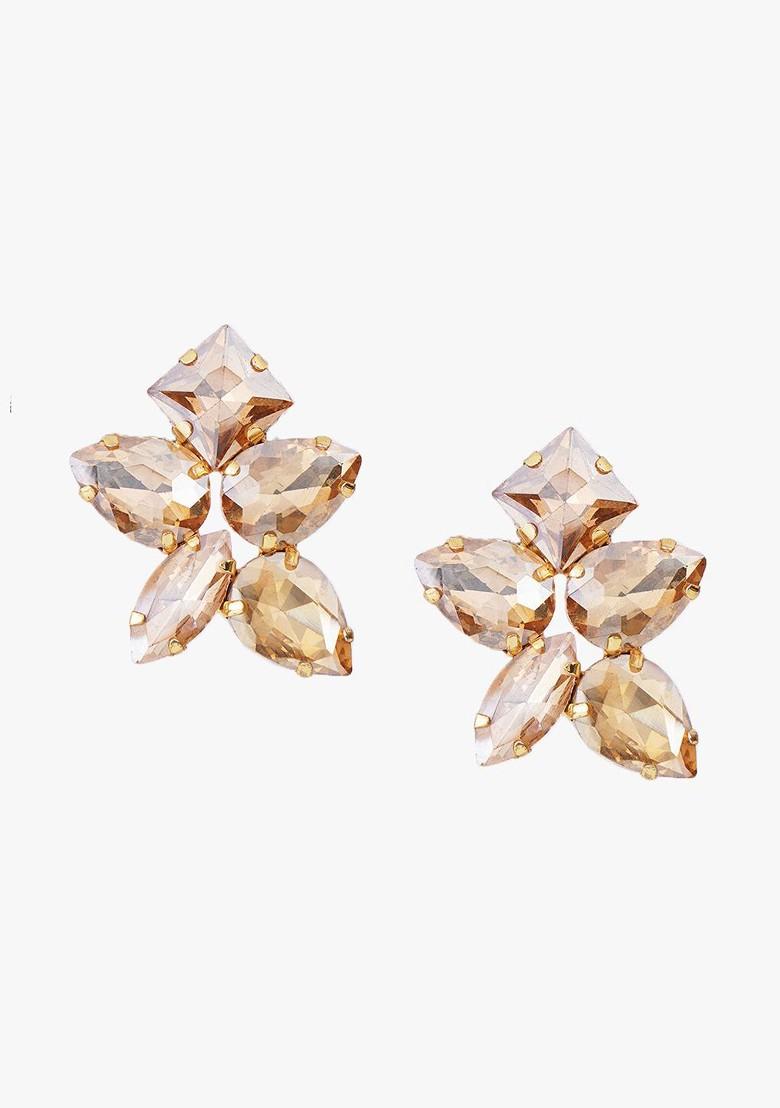 Gold Stone Studded And Beaded Gold Plated Earrings