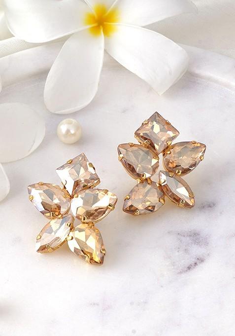 Gold Stone Studded And Beaded Gold Plated Earrings