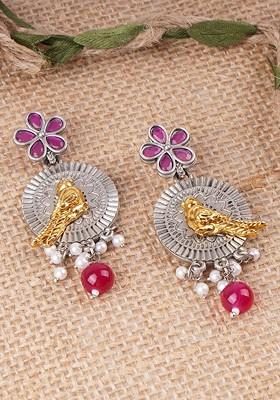 Silver Pearl Beaded Silver Plated  Earrings