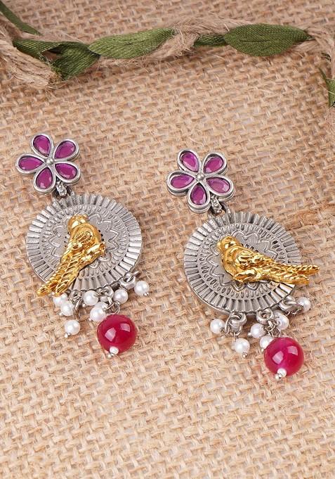 Silver Pearl Beaded Silver Plated  Earrings