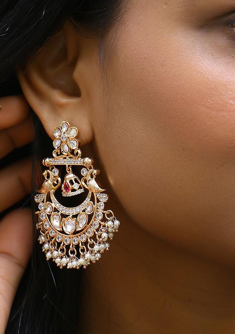 Gold Studded  And Beaded  Gold Plated Earrings