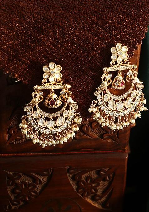 Gold Studded  And Beaded  Gold Plated Earrings