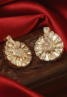 Gold Studded  And Beaded  Gold Plated Earrings