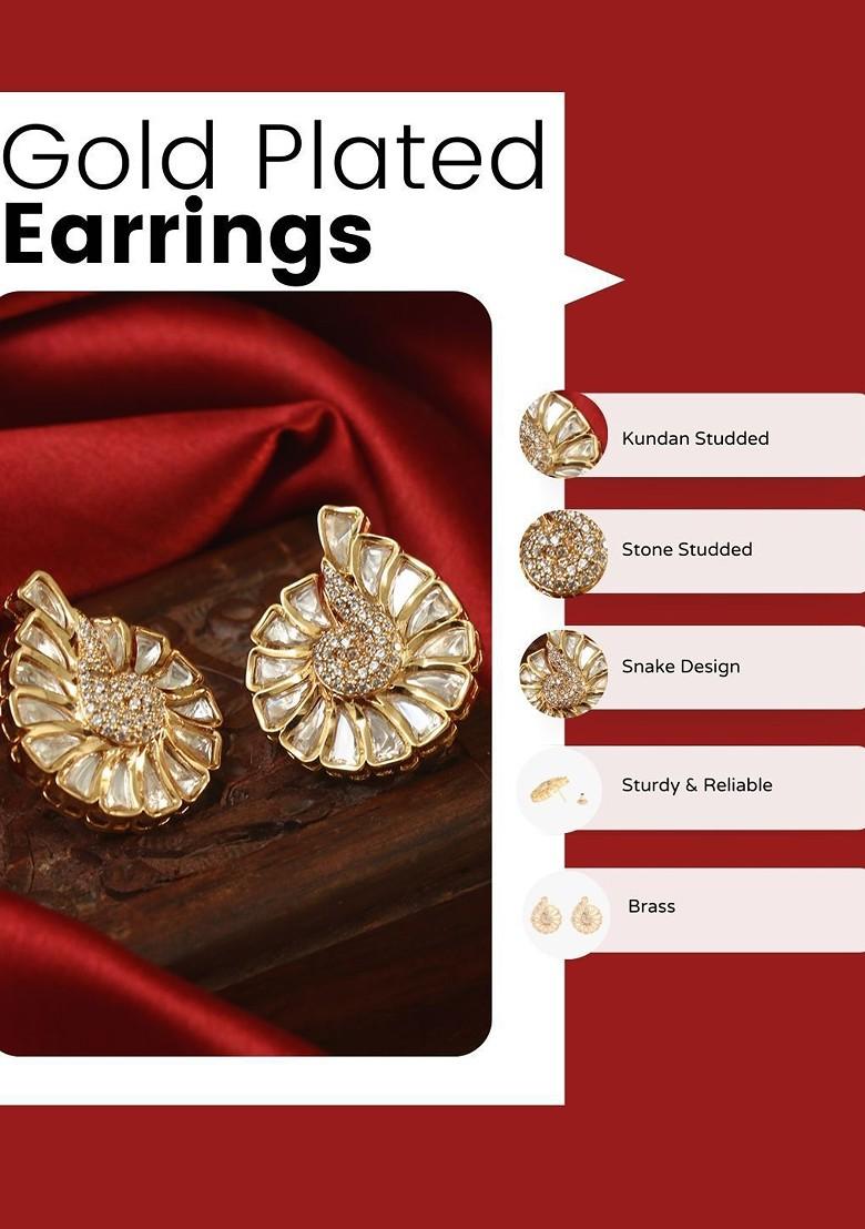 Gold Studded  And Beaded  Gold Plated Earrings