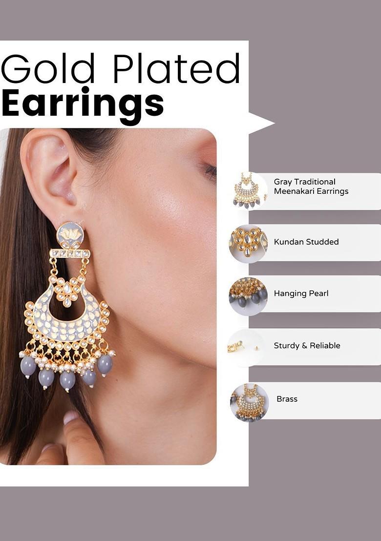 Black Stone Studded And Beaded Gold Plated Earrings