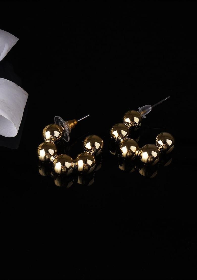 Gold Artificial Stones And Beads Gold Plated Earrings