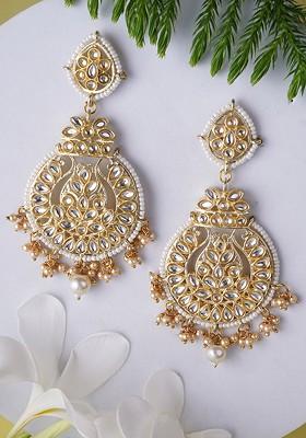 Gold Studded  And Beaded  Gold Plated Earrings