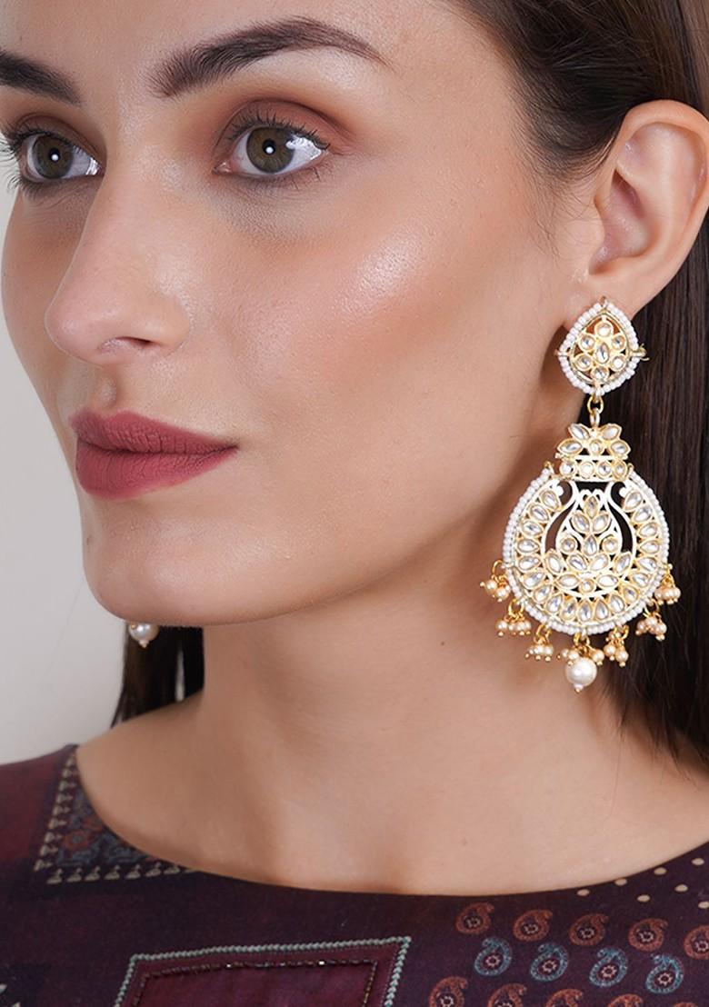Gold Studded  And Beaded  Gold Plated Earrings