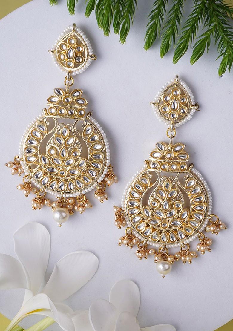 Gold Studded  And Beaded  Gold Plated Earrings