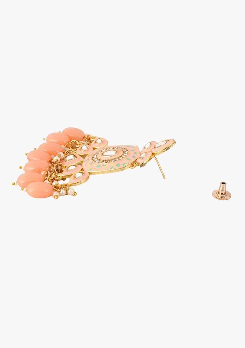 Peach Artificial Stones And Beads Gold Plated Earrings - Indya