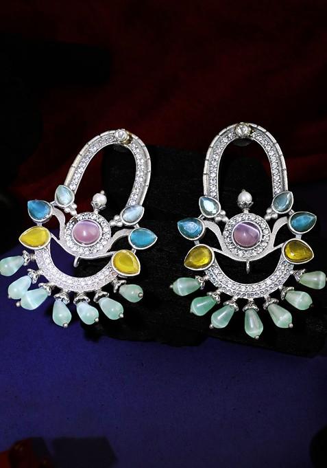 Silver  Stones Studded  Silver Plated  Earrings