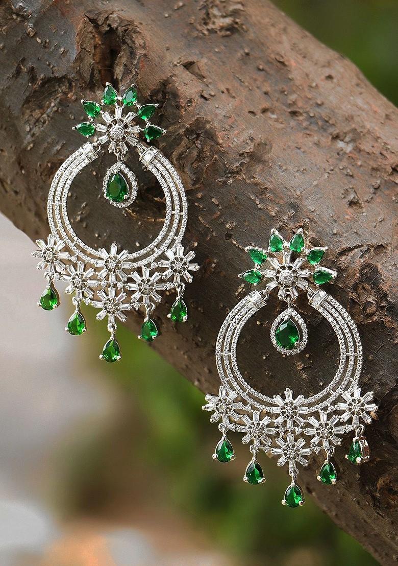 Silver Zirconia Studded Rhodium Plated Earrings