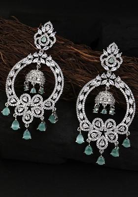 Silver Zirconia Studded Rhodium Plated Earrings