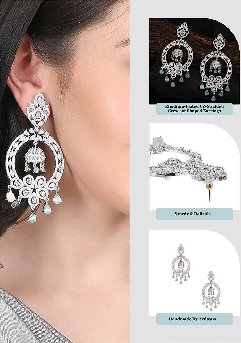 Silver Zirconia Studded Rhodium Plated Earrings