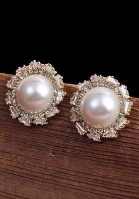 Gold Stone Studded  Silver Plated  Earrings