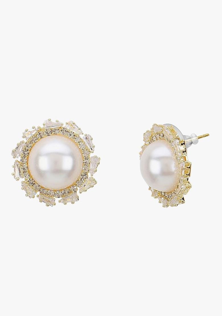Gold Stone Studded  Silver Plated  Earrings