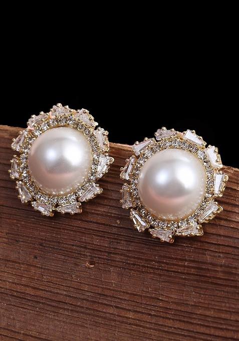 Gold Stone Studded  Silver Plated  Earrings