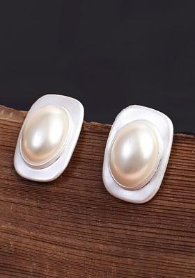 Silver Pearl Beaded Silver Plated  Earrings