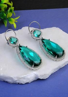 Silver Artificial Stones And Beads Rhodium Plated Earrings