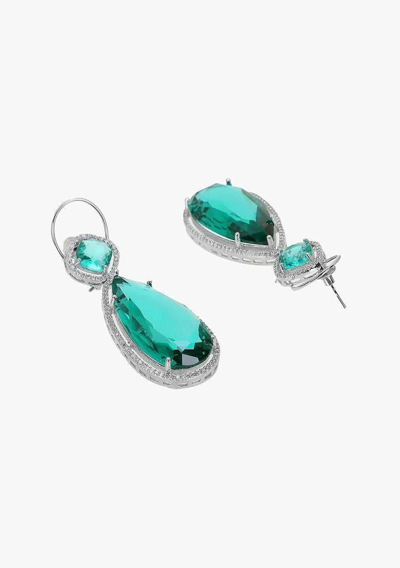 Silver Artificial Stones And Beads Rhodium Plated Earrings