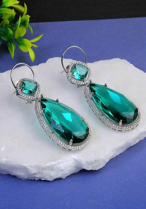 Silver Artificial Stones And Beads Rhodium Plated Earrings