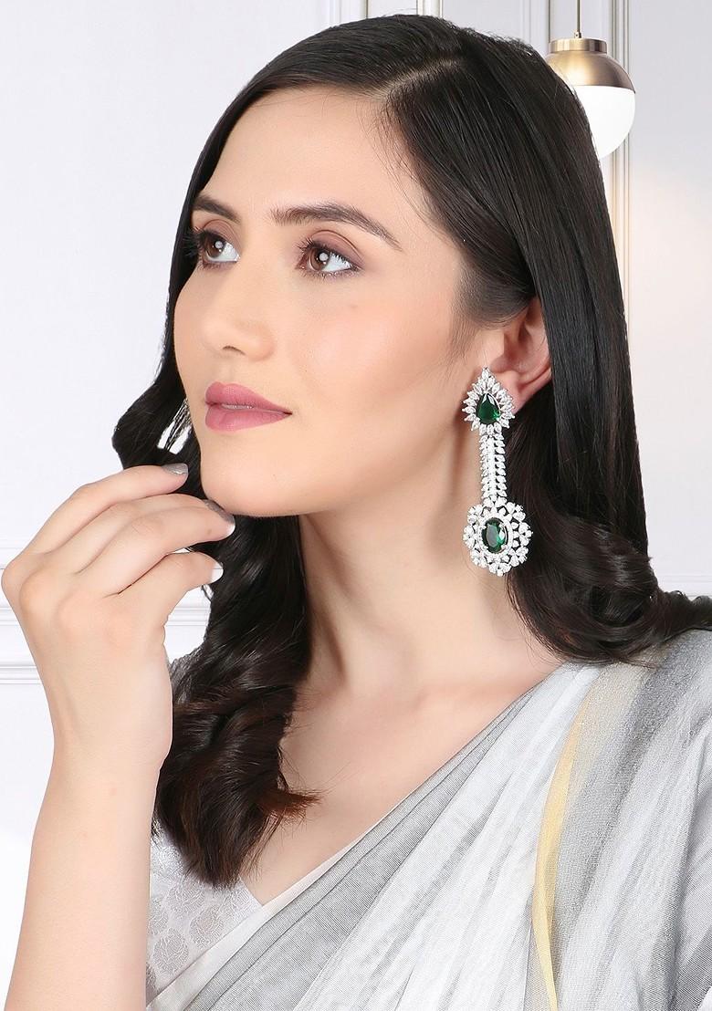 Silver Zirconia Studded Rhodium Plated Earrings