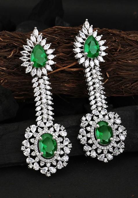 Silver Zirconia Studded Rhodium Plated Earrings