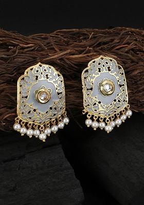 Gold Artificial Stones And Beads Gold Plated Earrings