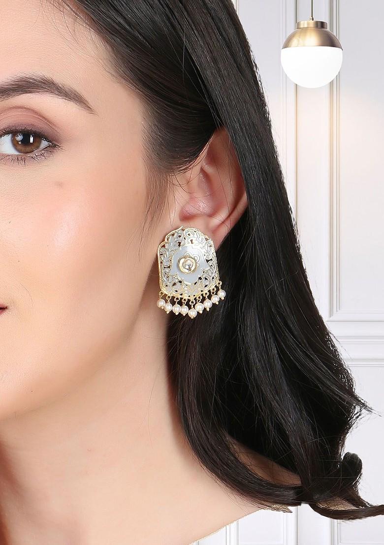 Gold Artificial Stones And Beads Gold Plated Earrings