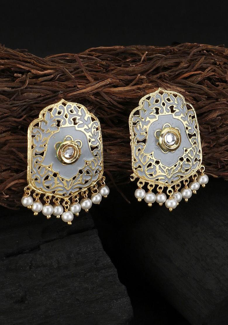 Gold Artificial Stones And Beads Gold Plated Earrings